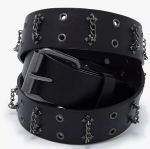Belt, "Hot Topic"Black & Hematite cross chain Grommet Sz M